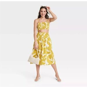 A New Day yellow midi skirt & crop top set White Lotus style 🌴